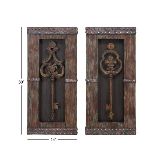 Brown Wood & Metal Rustic Key Wall Décor Set 8 Brown Wood & Metal Rustic Key Wall Décor Set - Image 6
