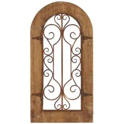 Brown Rustic Metal & Wood Arched Gate Wall Décor