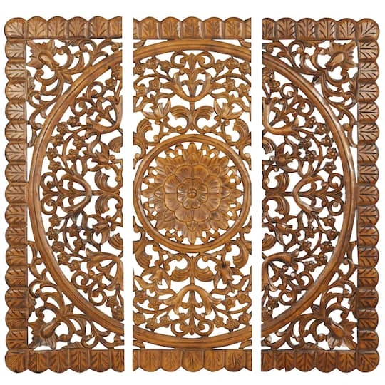 Brown Wood Traditional Wall Décor Set 3 Brown Wood Traditional Wall Décor Set