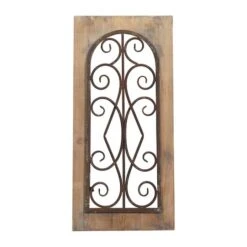 23" Brown Rustic Metal & Wood Arched Gate Wall Décor