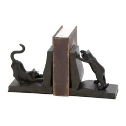 Black Polystone Eclectic Cat Bookends Set