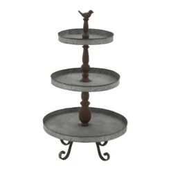 28" Silver Iron Farmhouse 3-Tier Tray Stand
