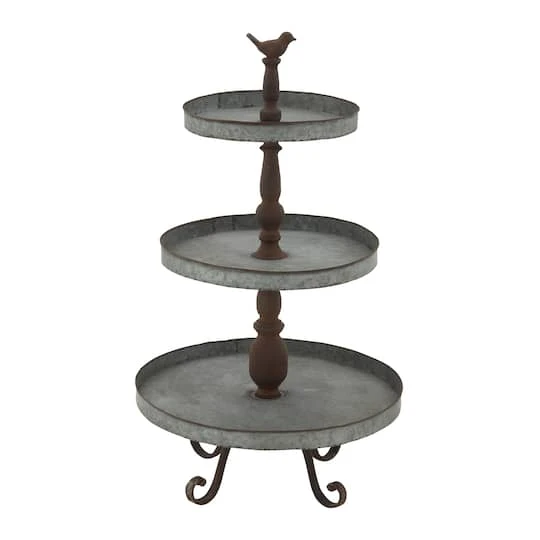 28" Silver Iron Farmhouse 3-Tier Tray Stand 3 28" Silver Iron Farmhouse 3-Tier Tray Stand
