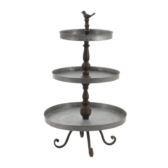 28" Silver Iron Farmhouse 3-Tier Tray Stand 5 28" Silver Iron Farmhouse 3-Tier Tray Stand - Image 3
