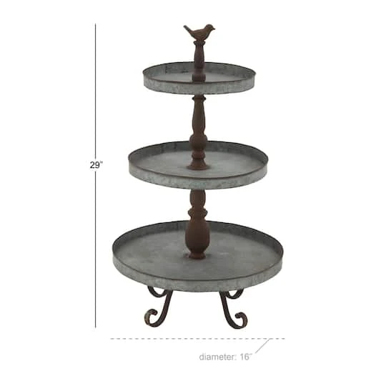 28" Silver Iron Farmhouse 3-Tier Tray Stand 7 28" Silver Iron Farmhouse 3-Tier Tray Stand - Image 5