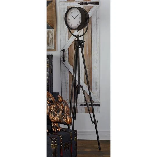 57" Black Metal Standing Industrial Clock 9 57" Black Metal Standing Industrial Clock - Image 7