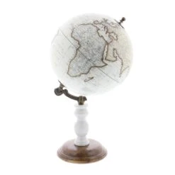 14" White Marble & Metal Modern Globe