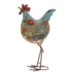 17" Iron Eclectic Rooster Garden Sculpture Blue