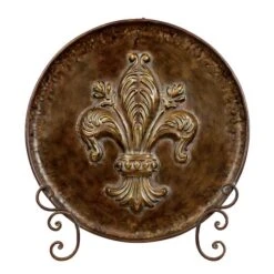 25" Traditional Decorative Iron Fleur De Lis Plate With Stand
