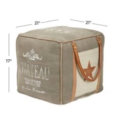 Gray Fabric And Leather Rustic Pouf, 17" X 21" X 21" -Michaels Decor Sale D367777S 10