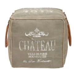 Gray Fabric And Leather Rustic Pouf, 17" X 21" X 21" -Michaels Decor Sale D367777S 2