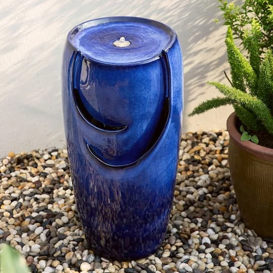 Glitzhome® 29" Ceramic Pot Fountain Cobalt Blue 5 Glitzhome® 29" Ceramic Pot Fountain Cobalt Blue - Image 3