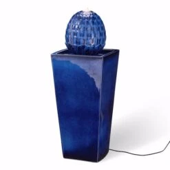 Glitzhome® 36" LED Artichoke Pedestal Ceramic Fountain Cobalt Blue