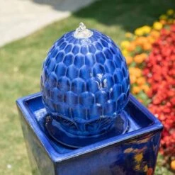 Glitzhome® 36" LED Artichoke Pedestal Ceramic Fountain Cobalt Blue -Michaels Decor Sale D368461S 5
