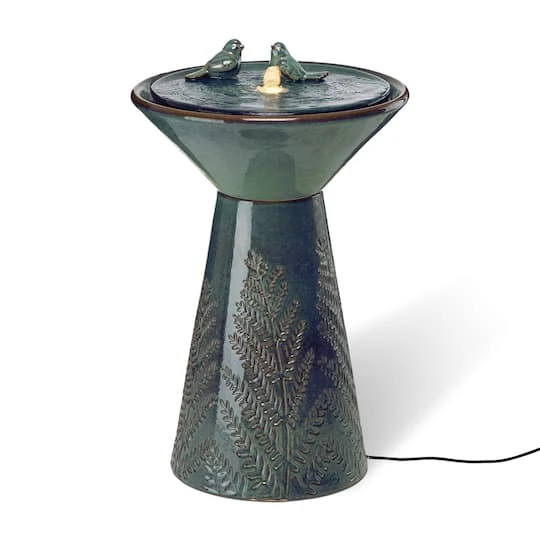 Glitzhome® 27.5" LED Bird Pedestal Ceramic Fountain Turquoise 4 Glitzhome® 27.5" LED Bird Pedestal Ceramic Fountain Turquoise - Image 2