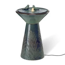 Glitzhome® 27.5" LED Bird Pedestal Ceramic Fountain Turquoise
