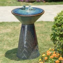 Glitzhome® 27.5" LED Bird Pedestal Ceramic Fountain Turquoise 13 Glitzhome® 27.5" LED Bird Pedestal Ceramic Fountain Turquoise -Michaels Decor Sale D368466S 2