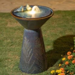 Glitzhome® 27.5" LED Bird Pedestal Ceramic Fountain Turquoise 14 Glitzhome® 27.5" LED Bird Pedestal Ceramic Fountain Turquoise -Michaels Decor Sale D368466S 3