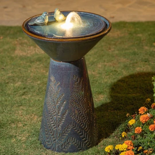 Glitzhome® 27.5" LED Bird Pedestal Ceramic Fountain Turquoise 6 Glitzhome® 27.5" LED Bird Pedestal Ceramic Fountain Turquoise - Image 4