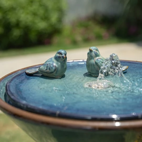 Glitzhome® 27.5" LED Bird Pedestal Ceramic Fountain Turquoise 7 Glitzhome® 27.5" LED Bird Pedestal Ceramic Fountain Turquoise - Image 5