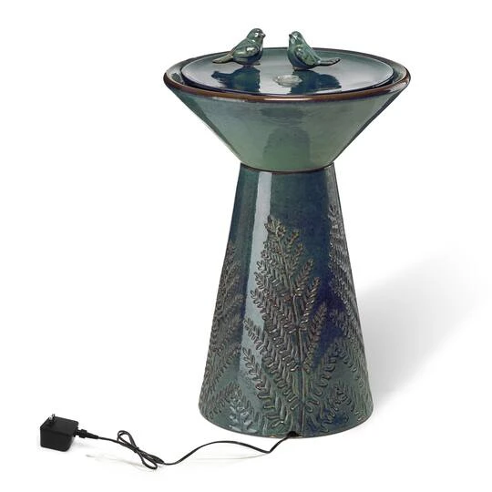 Glitzhome® 27.5" LED Bird Pedestal Ceramic Fountain Turquoise 9 Glitzhome® 27.5" LED Bird Pedestal Ceramic Fountain Turquoise - Image 7