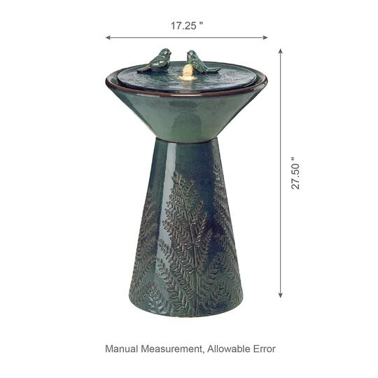 Glitzhome® 27.5" LED Bird Pedestal Ceramic Fountain Turquoise 11 Glitzhome® 27.5" LED Bird Pedestal Ceramic Fountain Turquoise - Image 9