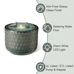 Glitzhome® 15" LED Bird Cylindrical Ceramic Fountain Turquoise -Michaels Decor Sale D368467S 17