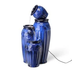 Glitzhome® 27" 4-Tier LED Ceramic Fountain Cobalt Blue