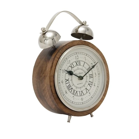 10" Brown Mango Wood & Aluminum Clock 5 10" Brown Mango Wood & Aluminum Clock - Image 3