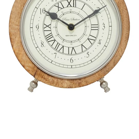 10" Brown Mango Wood & Aluminum Clock 6 10" Brown Mango Wood & Aluminum Clock - Image 4