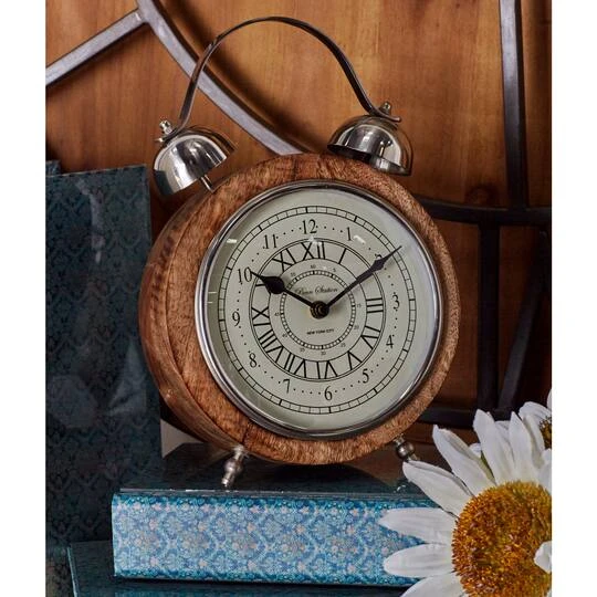 10" Brown Mango Wood & Aluminum Clock 9 10" Brown Mango Wood & Aluminum Clock - Image 7