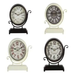 12" Black & White Metal Oval Clock Set