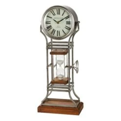 23" Gray Metal Rustic Clock With Hourglass