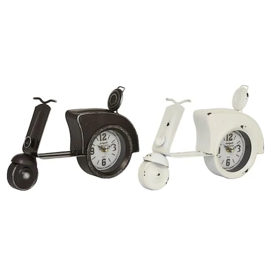 13" Black & White Metal Country Cottage Scooter Clock Set 4 13" Black & White Metal Country Cottage Scooter Clock Set - Image 2