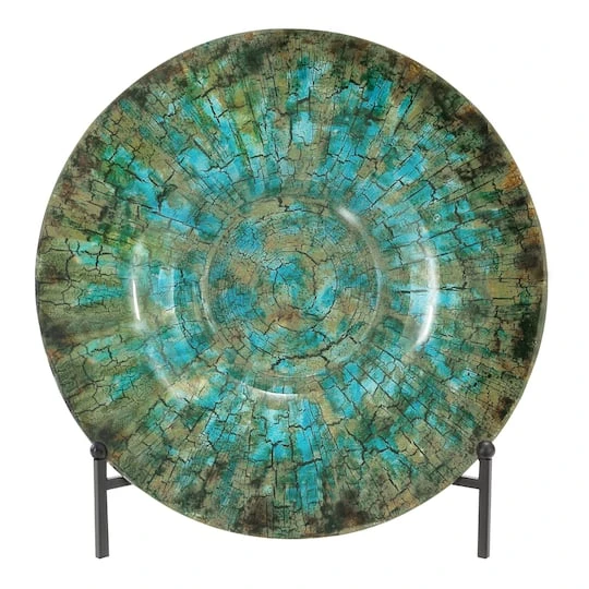 18" Green & Turquoise Glass Glam Decorative Plate With Stand 4 18" Green & Turquoise Glass Glam Decorative Plate With Stand - Image 2