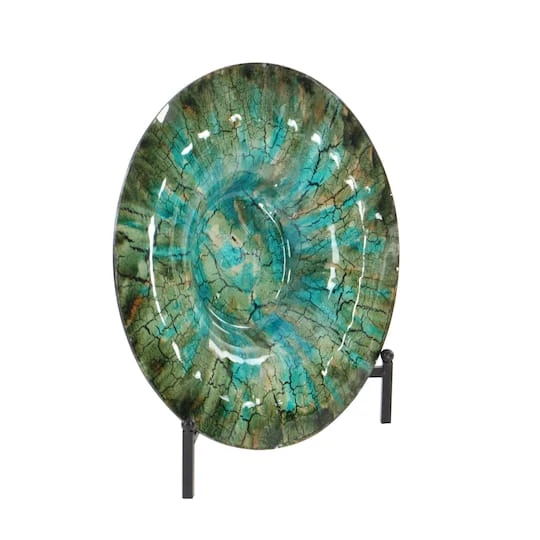 18" Green & Turquoise Glass Glam Decorative Plate With Stand 5 18" Green & Turquoise Glass Glam Decorative Plate With Stand - Image 3