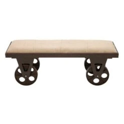 Brown Wood & Metal Industrial Bench