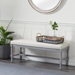 Grey Wood & Linen Traditional Bench -Michaels Decor Sale D370015S 5