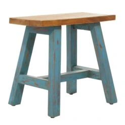 18" Blue Mahogany Farmhouse Stool