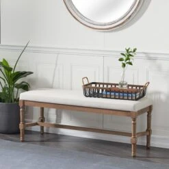 Brown Wood & Linen Traditional Bench -Michaels Decor Sale D370030S 6