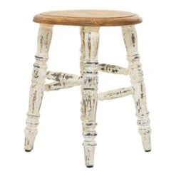 18" White Wood Farmhouse Stool