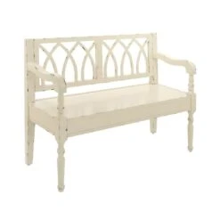 Farmhouse Rectangular Distressed White Wooden Indoor Bench -Michaels Decor Sale D370038S 2