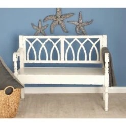 Farmhouse Rectangular Distressed White Wooden Indoor Bench -Michaels Decor Sale D370038S 6