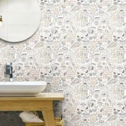 RoomMates Mod Faces Peel & Stick Wallpaper Gray/Taupe -Michaels Decor Sale D372172S 2