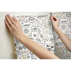 RoomMates Mod Faces Peel & Stick Wallpaper Gray/Taupe -Michaels Decor Sale D372172S 9