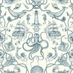 RoomMates Deep Sea Toile Peel & Stick Wallpaper Blue And White -Michaels Decor Sale D372261S 1 1