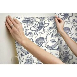 RoomMates Deep Sea Toile Peel & Stick Wallpaper Blue And White -Michaels Decor Sale D372261S 10