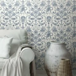 RoomMates Deep Sea Toile Peel & Stick Wallpaper Blue And White -Michaels Decor Sale D372261S 2
