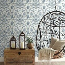 RoomMates Deep Sea Toile Peel & Stick Wallpaper Blue And White -Michaels Decor Sale D372261S 5