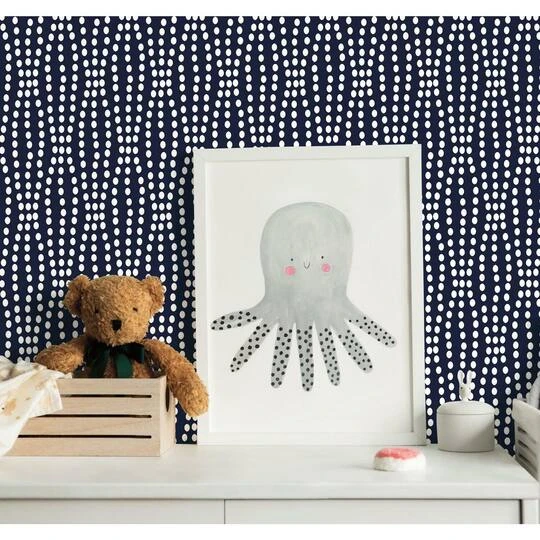 RoomMates Strands Peel & Stick Wallpaper Navy And White 9 RoomMates Strands Peel & Stick Wallpaper Navy And White - Image 7